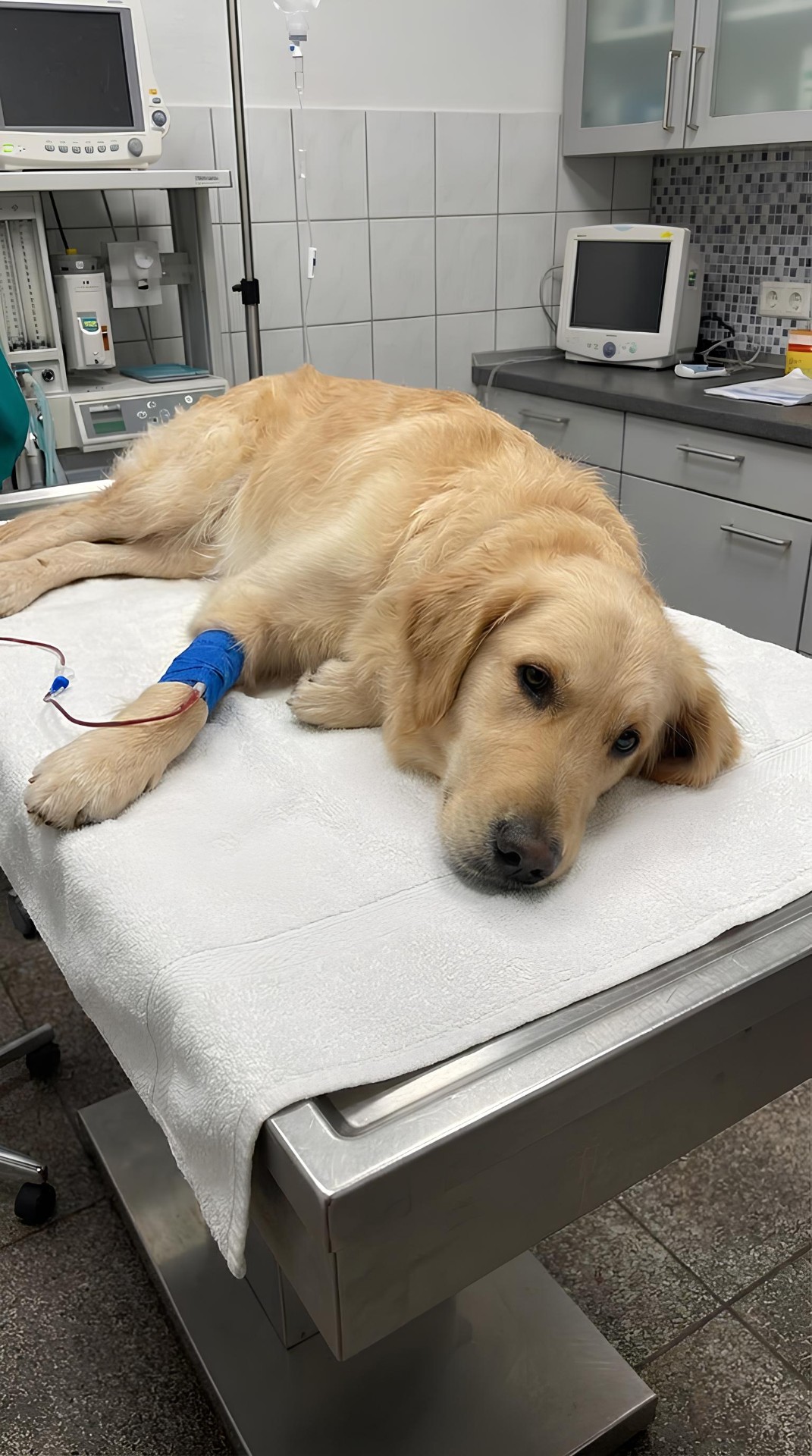Zider recebendo soro no veterinário